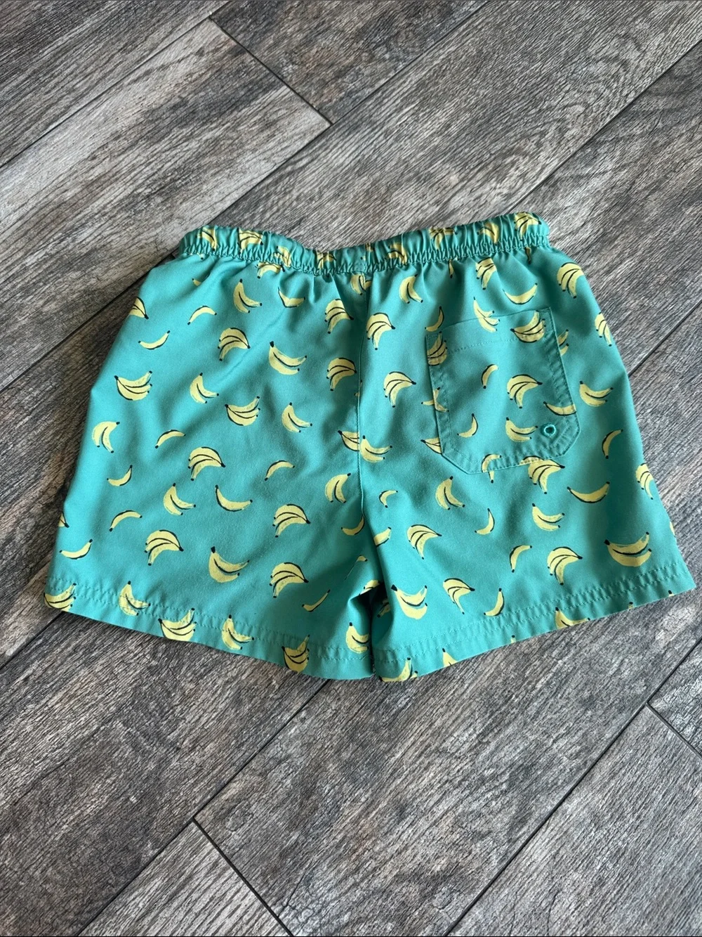 Kids Banana Print Swim Trunks - Teal and Yellow